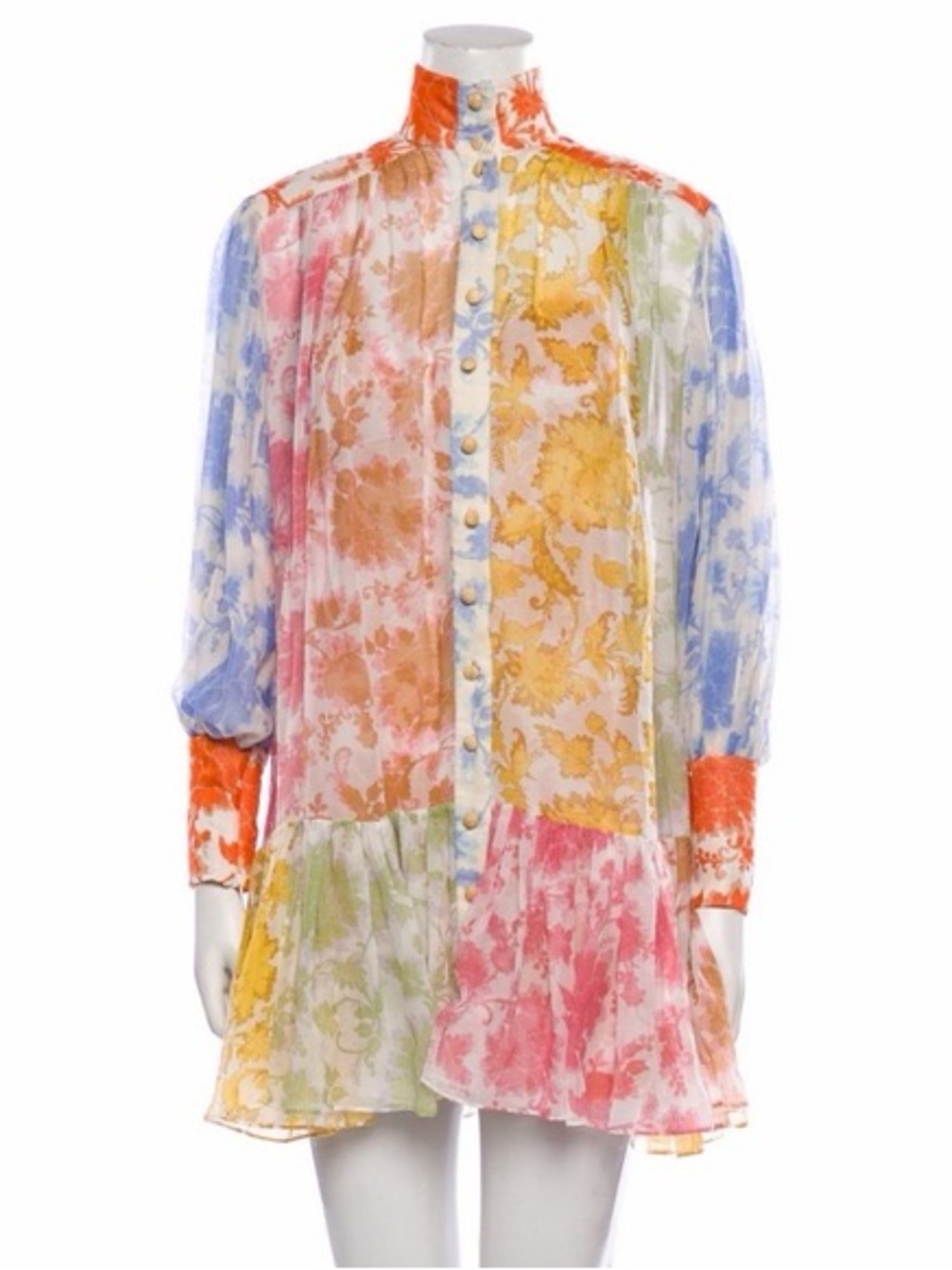 Zimmermann Postcard Lantern Mini Dress in Spliced Tonal Floral